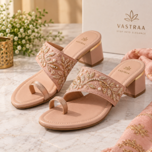 Vastraa Rosé Bloom Embroidered Block-Heel Sandal