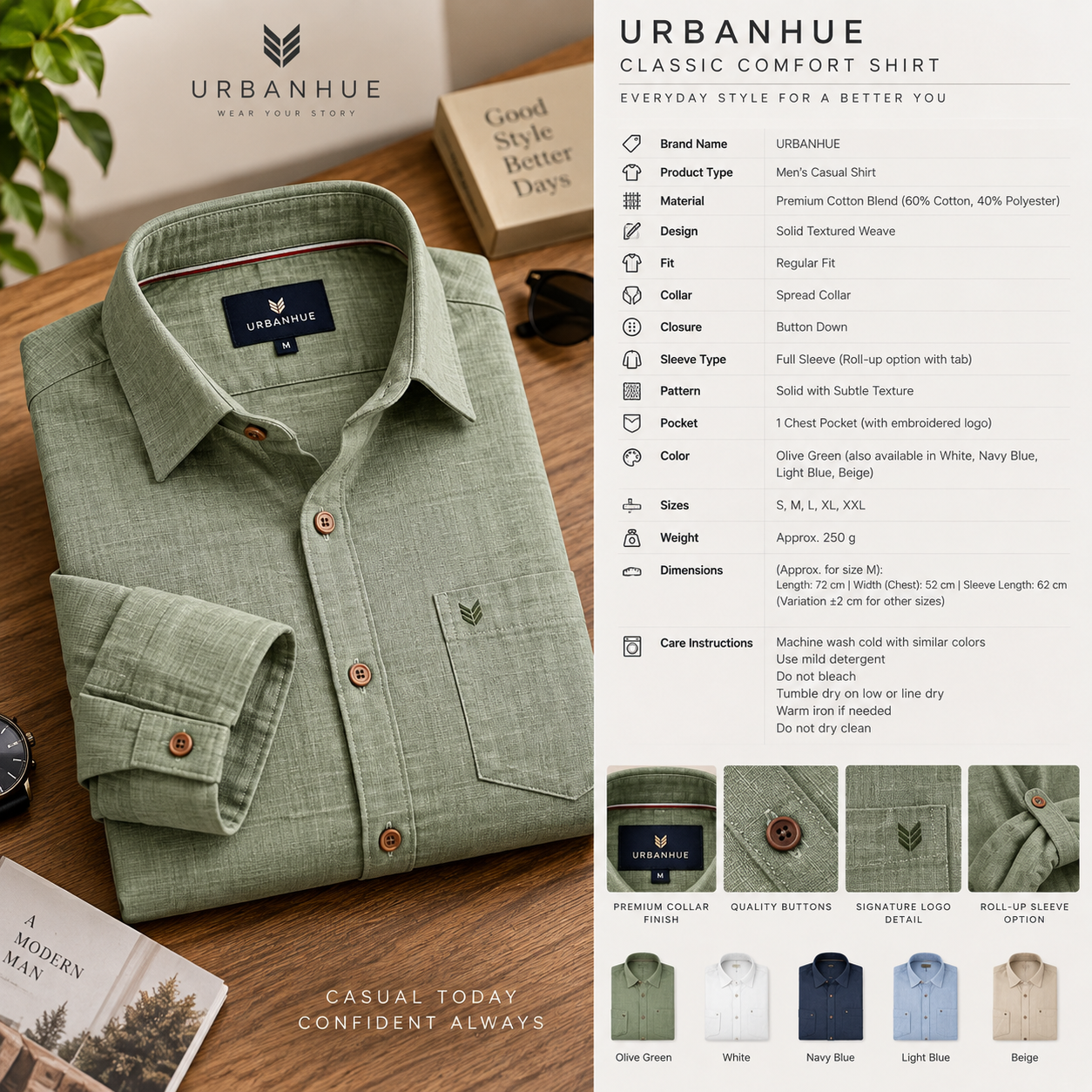 Urbanhue Sage Classic Casual Shirt